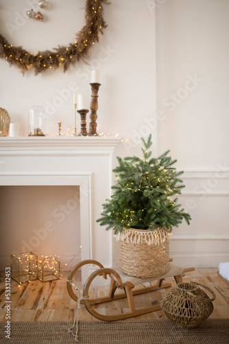 New Year's interior with a Christmas tree