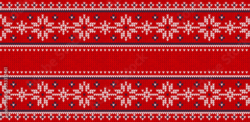 Ugly sweater Christmas party border. Knitted background pattern scandinavian ornaments.