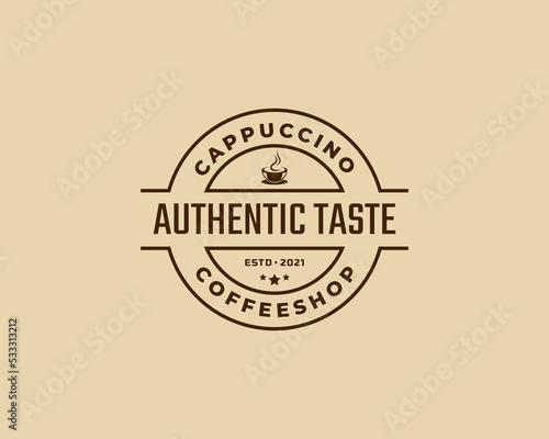 Vintage Retro Badge Emblem Logotype Coffee Shop with Coffee Bean Silhouette Logo Design Linear Style