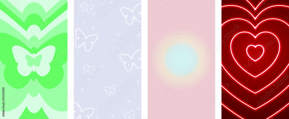 Set Of Butterfly,heart,gradient, shape Geometric Abstract Backgrounds. Lovely Vibes Posters Design