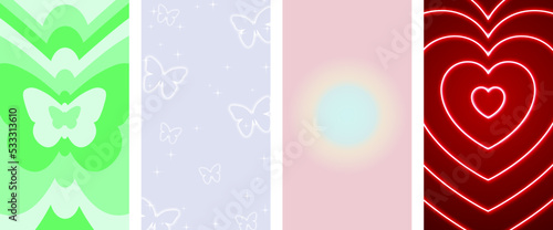 Set Of Butterfly,heart,gradient, shape Geometric Abstract Backgrounds. Lovely Vibes Posters Design