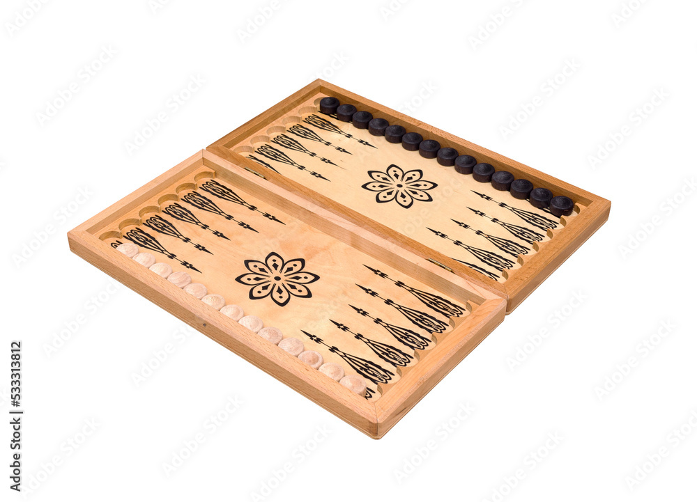 backgammon game wooden box isolated on white backgammon game wooden box isolated on white