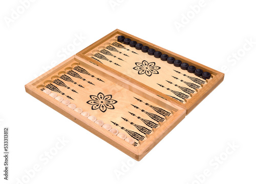 backgammon game wooden box isolated on white