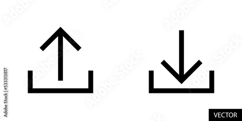 Export and Import, Upload and download button vector icons in line style design for website, app, UI, isolated on white background. Editable stroke. Vector illustration.