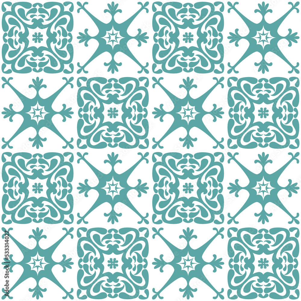 Azulejo seamless pattern stylish trendy ceramic tile design element for kitchen, vector illustration