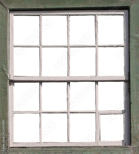 Old house window, empty frames isolated