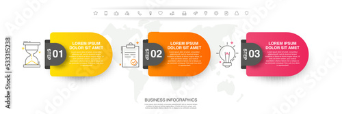 Vector infographic flat template label for 3 steps, diagram, graph, presentation. Business concept with three options. For content, flowchart, timeline, workflow, and marketing