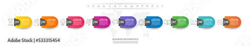 Vector infographic flat template label for nine steps, diagram, graph, presentation. Business concept with 9 options. For content, flowchart, timeline, workflow, and marketing