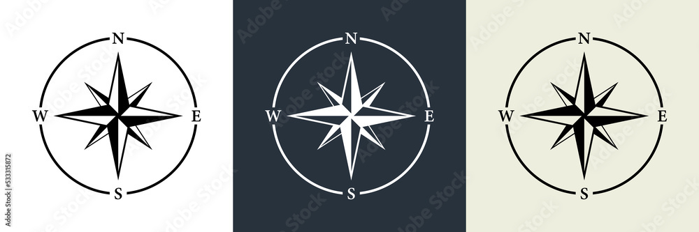 Compass Navigation Silhouette Icon Set. North South West East Orientation Direction Glyph Pictogram. Nautical Antique Rose Wind Navigator for Sea Adventure Icon. Isolated Vector Illustration Compass Navigation Silhouette Icon Set. North South West East Orientation Direction Glyph Pictogram. Nautical Antique Rose Wind Navigator for Sea Adventure Icon. Isolated Vector Illustration