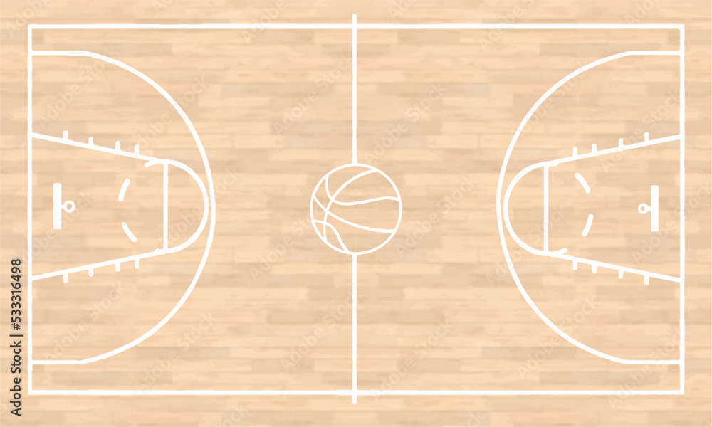 Top view basketball court floor with line on wood pattern texture ...