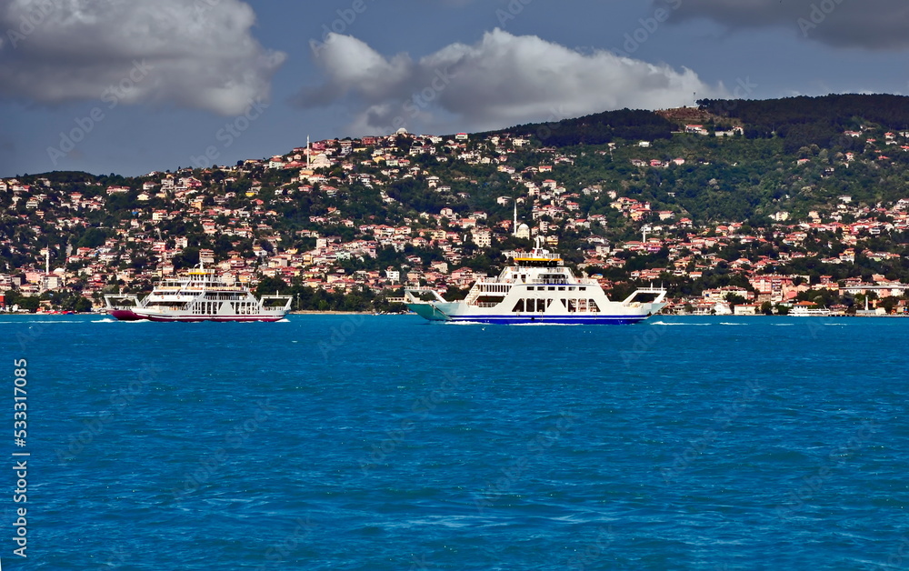 Fototapeta premium view of the bosphorus ferryboats
