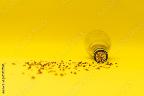 Useful buckwheat tea in a glass bottle photo