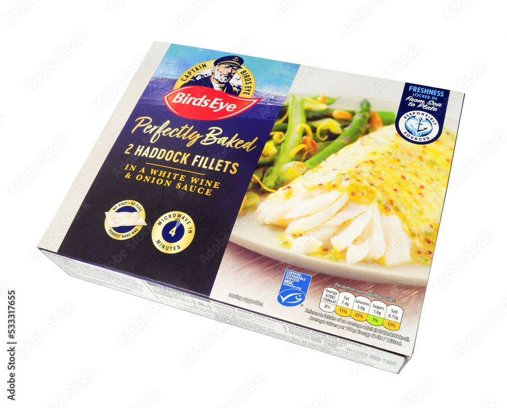 Birds Eye perfectly baked haddock fillets in a white wine and onion