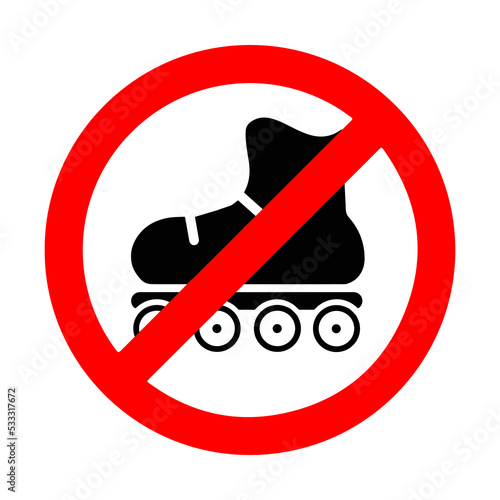 do not enter on roller skates with a red forbidding sign and a flat vector icon
