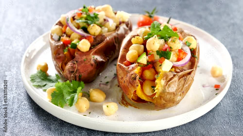 baked sweet potato and vegetables baked sweet potato and vegetables