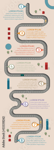pastel coloured Business workflow roadmap, infographic flat lay style,  background with 8 check points in 25:9 upright, long, high, panel, portrait