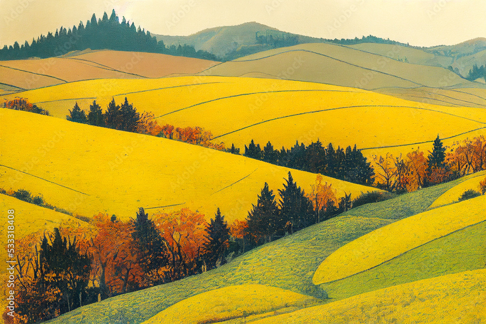 Fototapeta premium A landscape with fields in Autumn