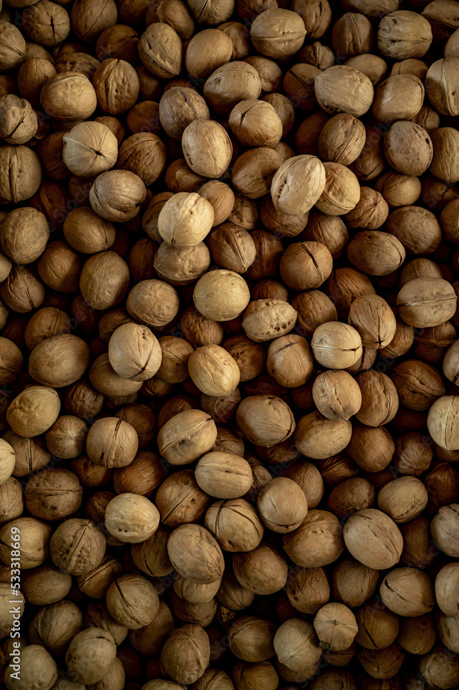 Walnuts with shells. Background of fresh walnuts.. Walnuts with shells. Background of fresh walnuts..