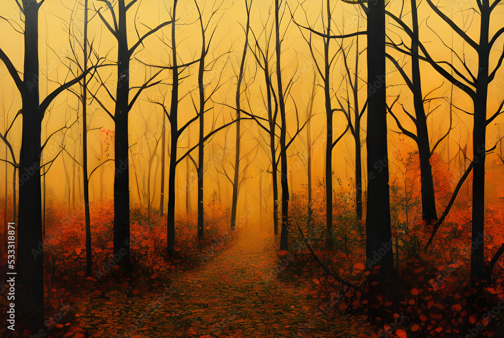 Obraz premium Sunlight in an autumn forest. 