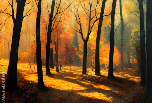 Sunlight in an autumn forest. 