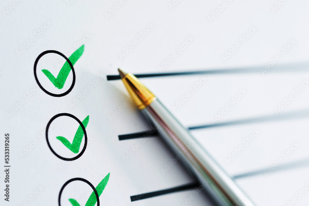 Checklist marked with a pen