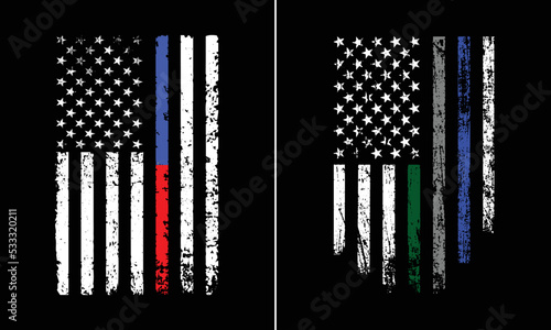 Thin Blue Red Green Gray Line Flag T-Shirt Design