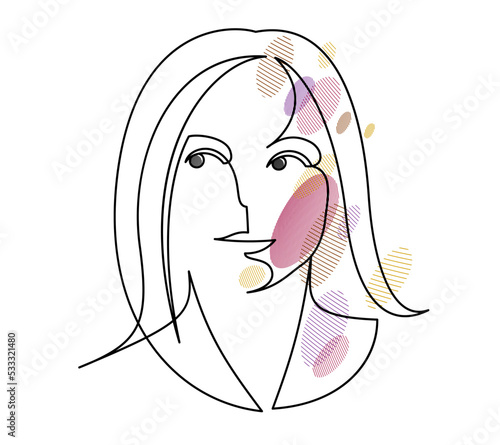 Woman beauty face vector linear illustration, delicate line art of attractive girl portrait, abstract feminine drawing minimal style isolated.