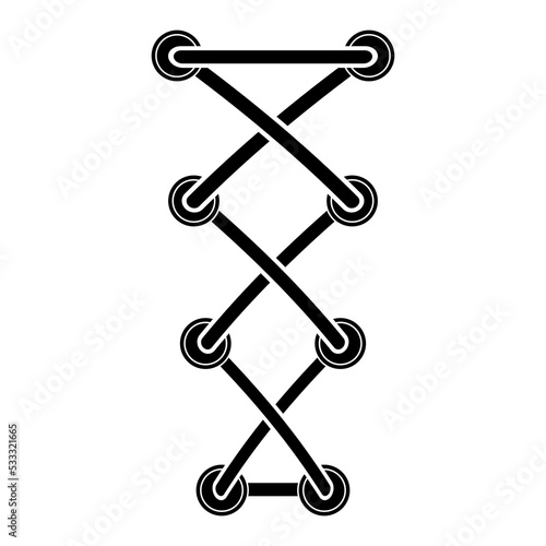 Black Shoelace Icon Isolated on White Background.