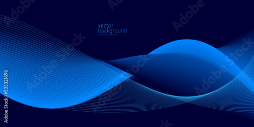 Smooth flow of wavy shape with gradient vector abstract background, dark blue design curve line energy motion, relaxing music sound or technology.