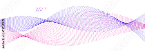 Tranquil vector abstract background with wave of flowing particles, easy and soft smooth curve lines dots in motion, airy and relaxing illustration.