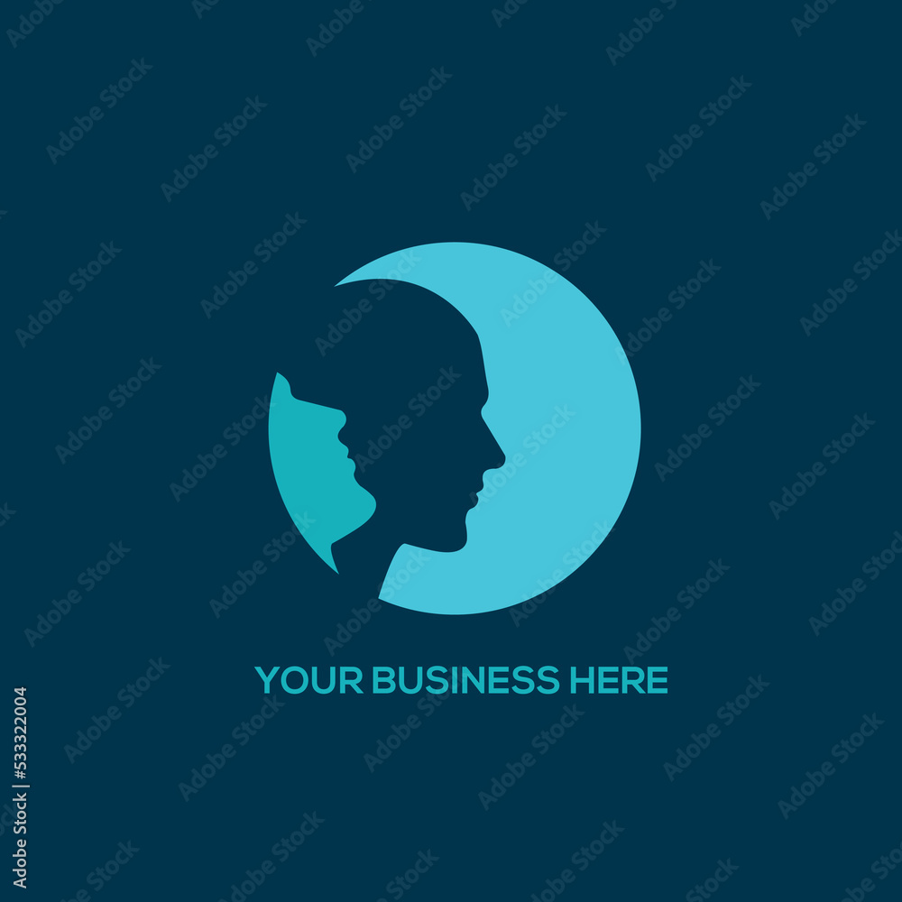 Man head logo.Male portrait.Circle emblem isolated on dark background.Profile view face.Negative space silhouette.Strong, masculine style icon. Man head logo.Male portrait.Circle emblem isolated on dark background.Profile view face.Negative space silhouette.Strong, masculine style icon.