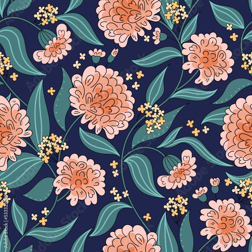 Seamless floral pattern with peonies