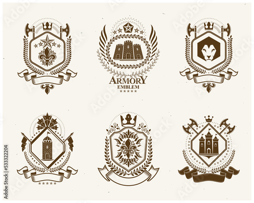 Retro vintage Insignias. Vector design elements. Coat of Arms collection, vector set.