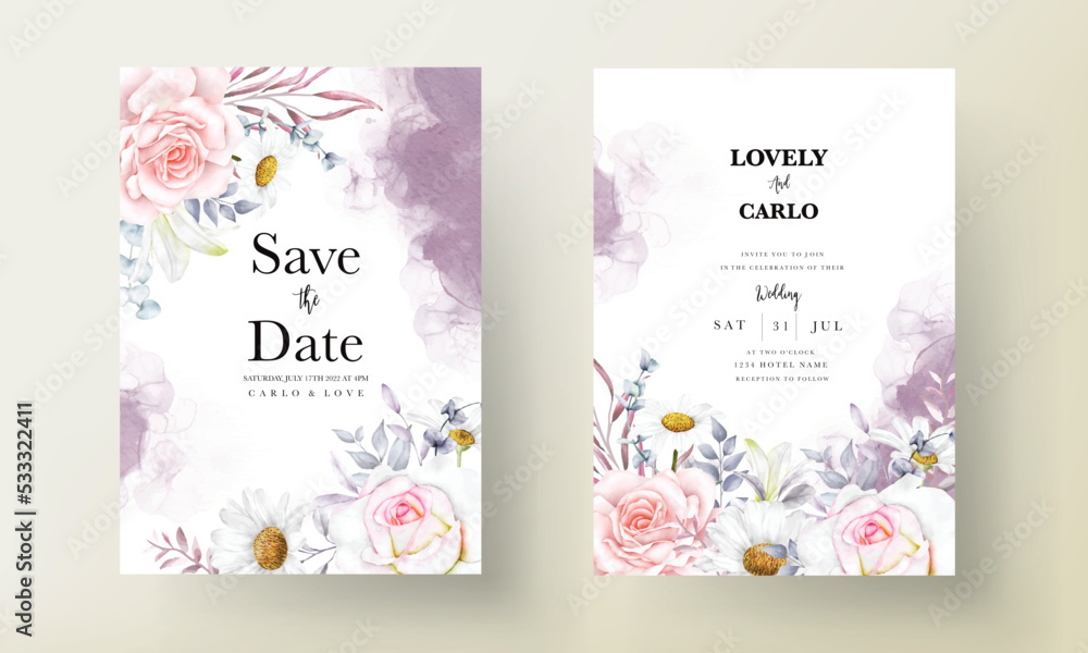 romantic hand drawn watercolor floral invitation card template
