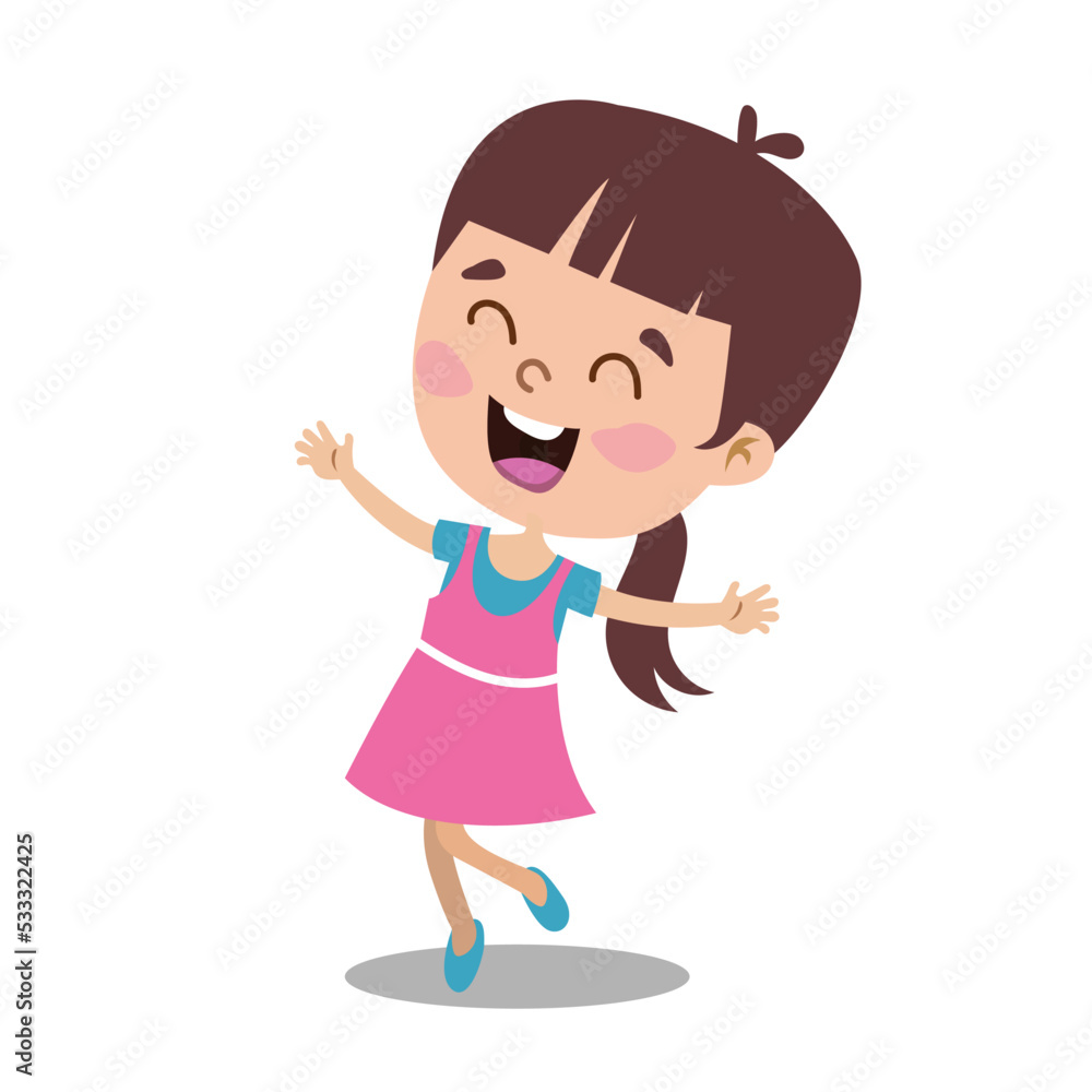 Happy kid laughing with closed eyes vector illustration
