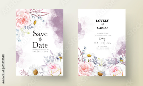 romantic hand drawn watercolor floral invitation card template