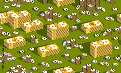 Money cash seamless background, backdrop for financial business website or economical theme ads and information, dollar currency money signs, vector wallpaper or web site background.