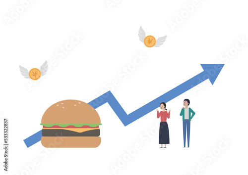値上げラッシュ！昔はハンバーガーが80円で買えたのに…なイラスト素材｜mayucolor03