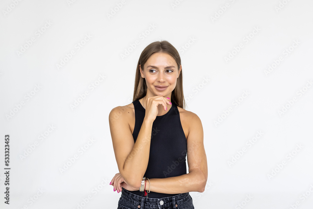 Portrait of a pretty smiling woman posing on a white background Portrait of a pretty smiling woman posing on a white background