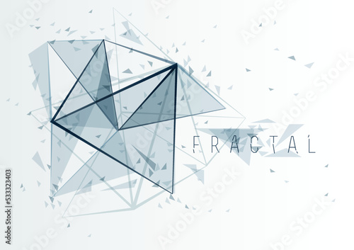 Low poly particles abstract vector background, polygonal fractal design, 3D dimensional element with connected lines, mesh object technology and science theme.
