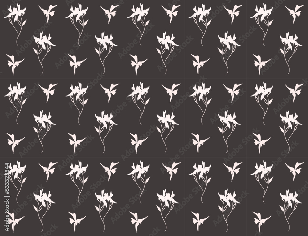 Fototapeta premium Funeral background. Two flowers bouquet seamless pattern.