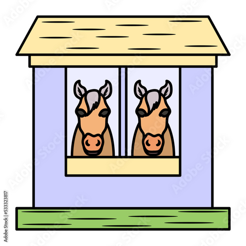 Equestrian facility Concept, Horse livery yard vector color icon design, Farm and Gardening symbol, villagers life Sign, countryside and Livestock stock illustration