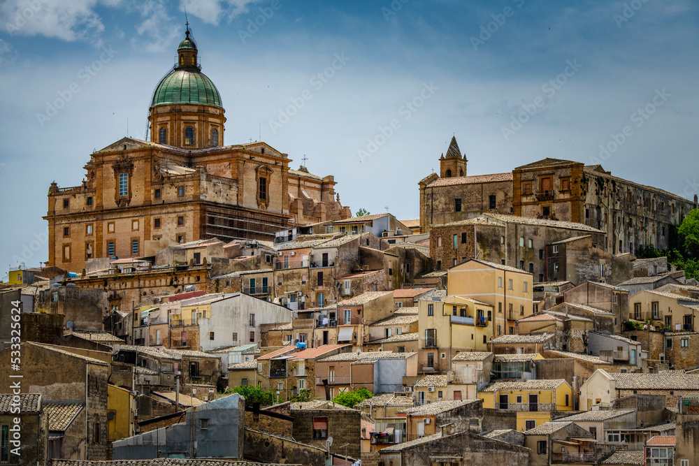 Cityscape on the old town of Centirupe on the island of Sicily, Italy