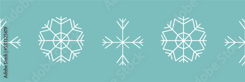 Linear pattern of snowflakes on a turquoise background. Vector illustration