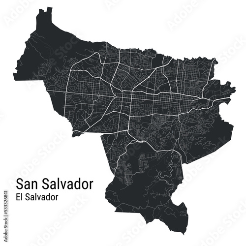 San Salvador vector map. Detailed black map of San Salvador city poster with roads. Cityscape urban vector.