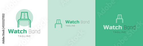 Watch band store logo design set, wristband business symbol, smartwatch customization emblem concept, technology gadget editable commercial logotype, e-commerce shop branding, isolated on background