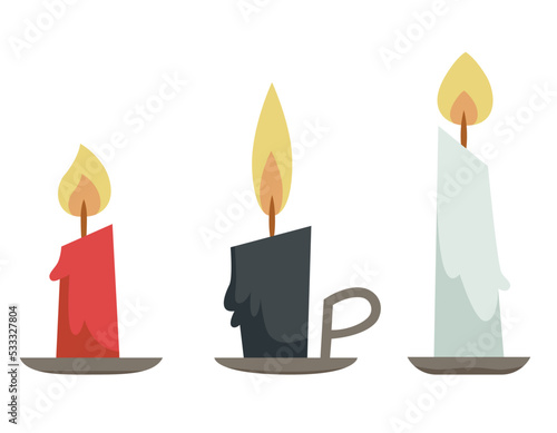 Set of candle on stands. Interior elements in cartoon style.