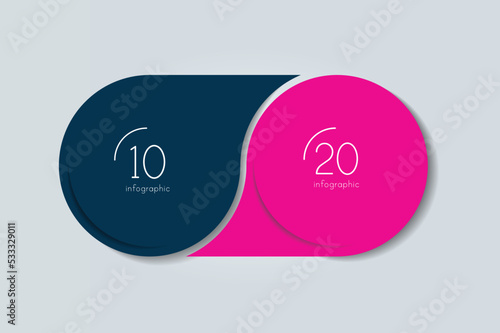 2 elements scheme, diagram. Two connected circles. Infographic template.