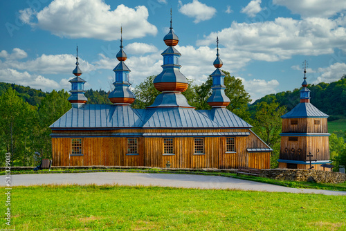 church and orthodox church in Bieszczady. photo