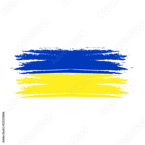 Flag of Ukraine in grunge style. Blue and yellow brush strokes isolated on white background. Vector illustration